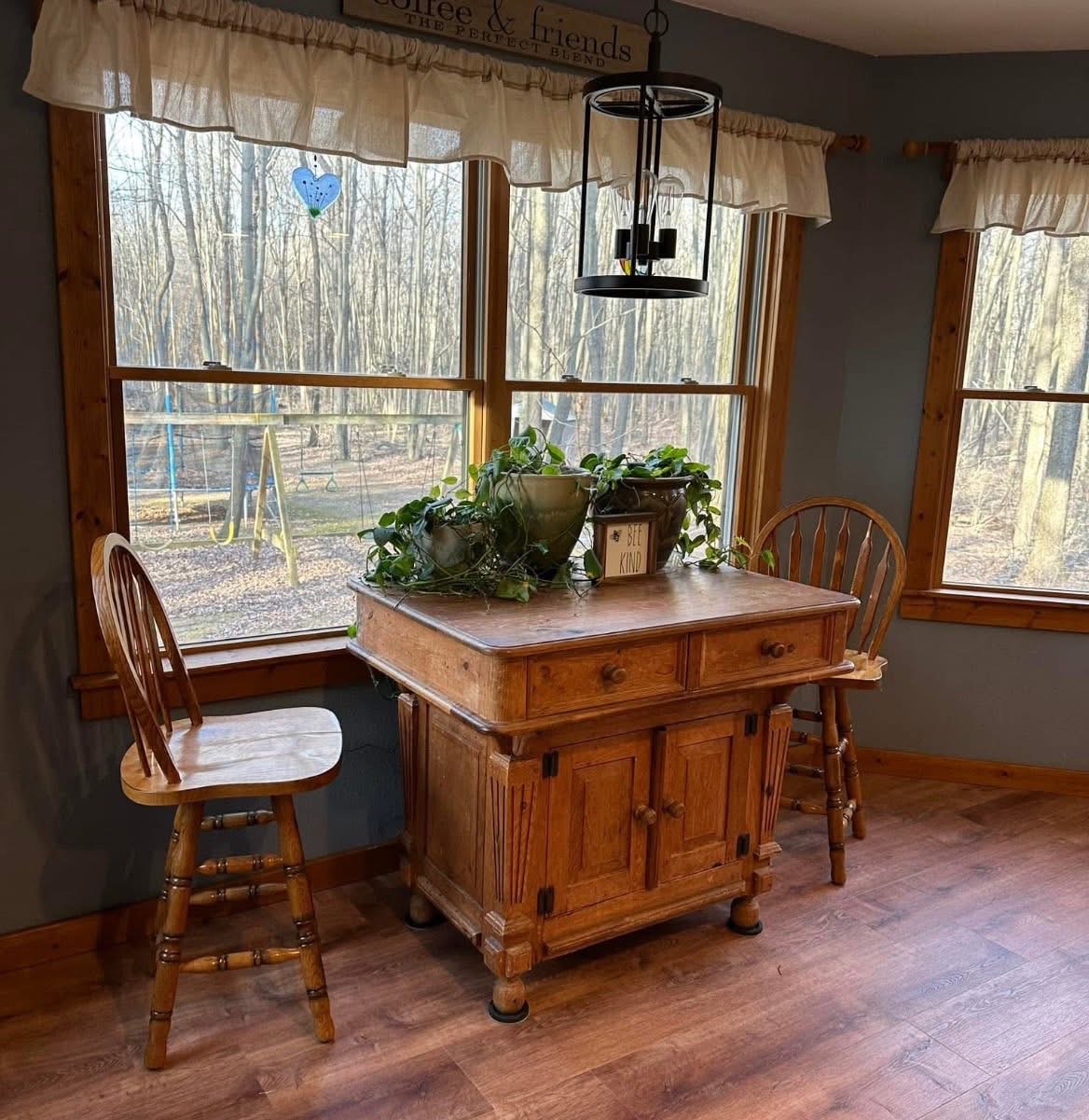 Kitchen dining area with restored woodwork